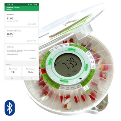 DOSECONTROL Dozator automat de medicamente Smart | Model 2021 | Capac transparent | Șabloane în limba română | Control de la distanță și monitorizare prin intermediul Android aplicației