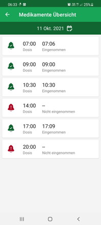 Eingenommene und versäumte Dosen | DoseControl App