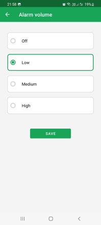 DoseControl app for smart WIFI pill box | Overview of the alarm strength – off, low, medium or high