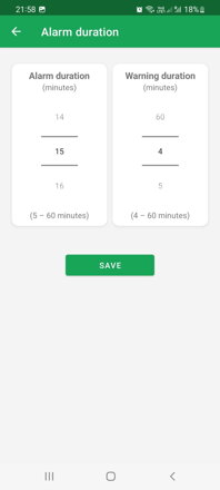DoseControl app for smart WIFI pill box | Setting the alarm duration and warning duration