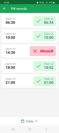 DoseControl app for smart WiFi pill box | Overview of doses taken or missed