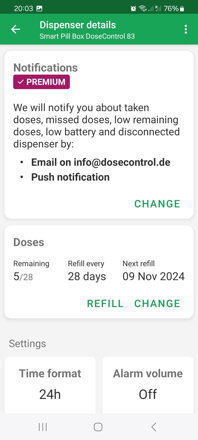 DoseControl app for smart WiFi pill box | Status of notifications